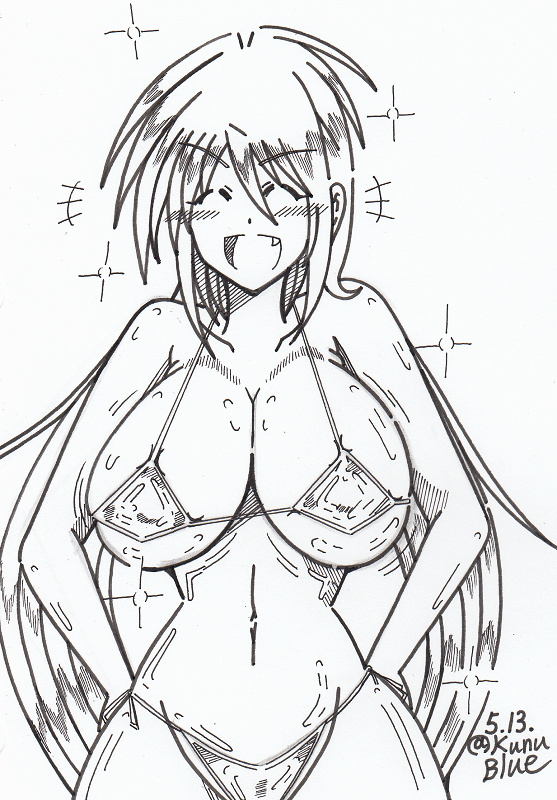 白黒ですが金ビキニなさっちんを描きました。 