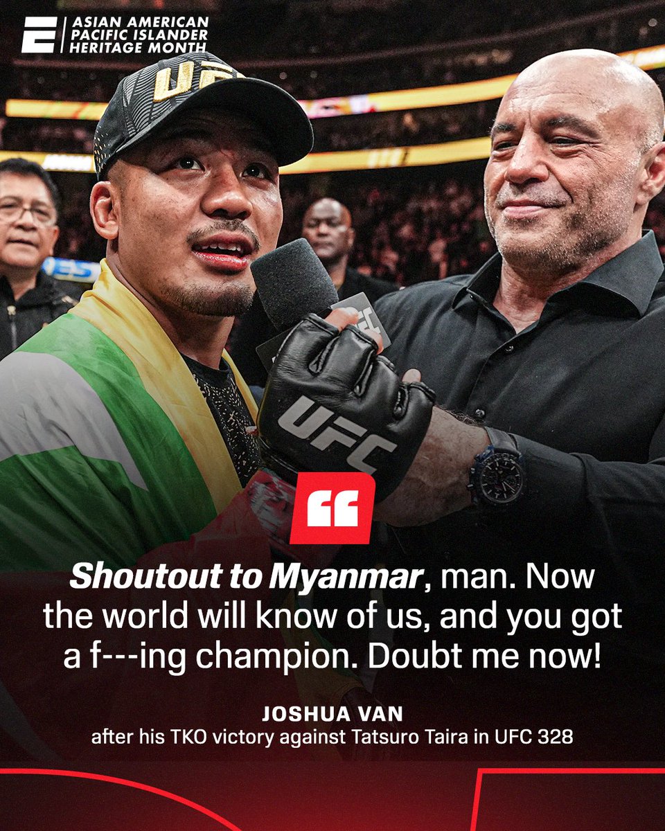 espnmma's tweet photo. The pride of Myanmar 🇲🇲 #UFC328 https://t.co/KGy4sXegVl