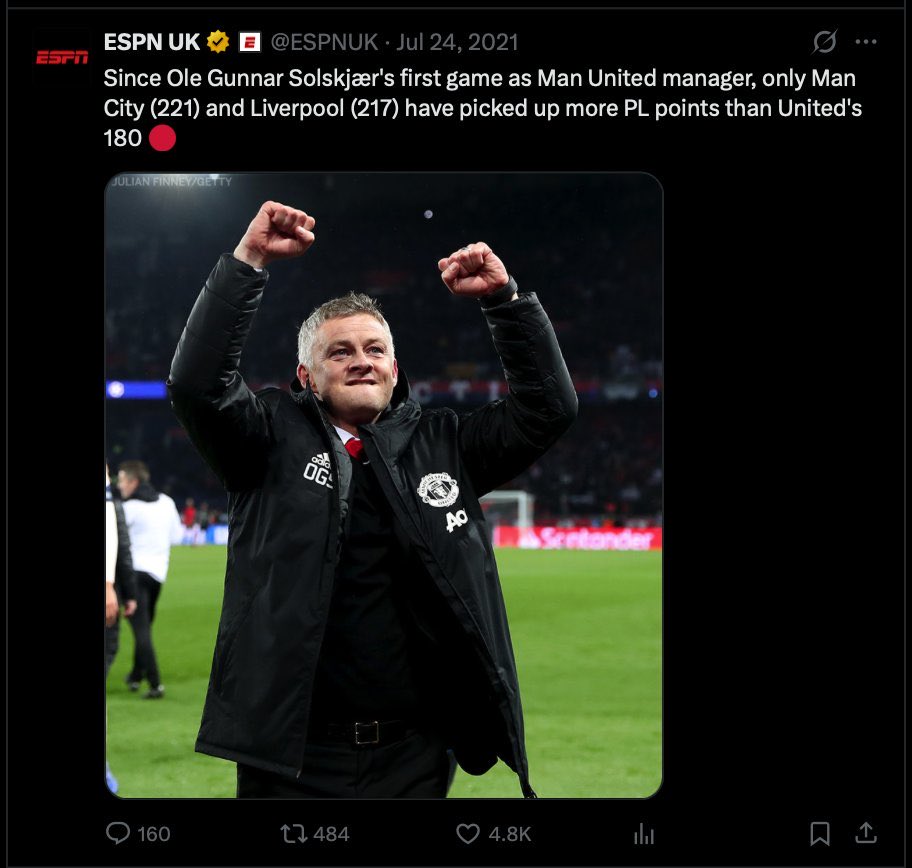 UtdDefence's tweet photo. 🗣️🤡This feels like Ole all over again 

Someone ask them why hiring the next hipster not feel like Amorim all over again then? 

—Surely 3rd,2nd,best football since Fergie,highest goals in a season for decades,with proper recruitment is more preferable that 30 percent win rate? https://t.co/kMBLum6aL5