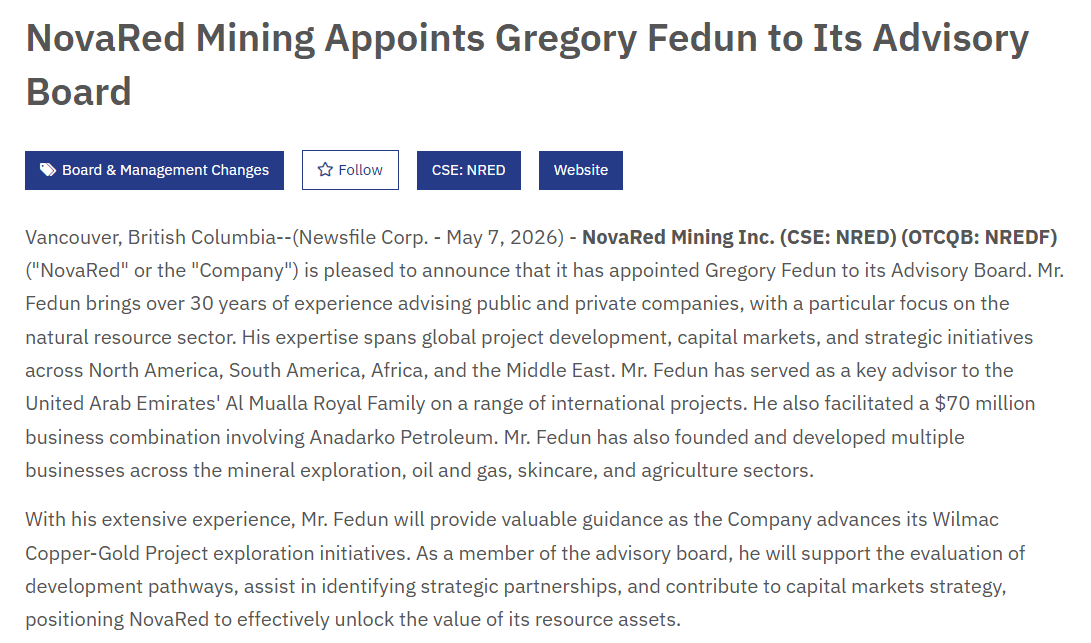 AiyzFut14's tweet photo. PART THAT LOOKS IMPORTANT TO ME ABOUT FEDUN NEWS IS EXPERIENCE PLUS SCALE

NovaRed Mining added Gregory Fedun, bringing more than 30 years of advisory experience across North America, South America, Africa, and the Middle East, while previously helping facilitate a $70M transaction tied to Anadarko Petroleum.

What makes this interesting is that he joins while Wilmac already covers around 39,730 acres or roughly 30,000 football fields in BC’s Quesnel belt. North Lamont also upgraded historical 10.6–95.3 ppm Cu readings toward 169 ppm, 175 ppm, and highs reaching 379 ppm Cu.

Add active 85 km IP/AMT work and deeper targets beyond 1,500m, and I think stronger leadership could help $NRED gain more credibility around future growth and possible $12-$20 PT scenarios.

#copper
$RVMD
$PMNT
$MSFT
$KMX