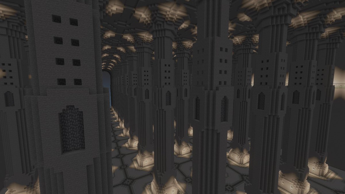 Taicho_no_BLACK's tweet photo. #マイクラ #Minecraft #隊長の世界

先日漸く完成した地下神殿！

ロードオブザリングのモリアの坑道(カザド＝ドゥム)がモデル。
200×475×100の範囲を掘って90本の柱を建ててます。

開発に携わった皆様、ありがとうございました(≧▽≦) https://t.co/82Sg7FuLiN