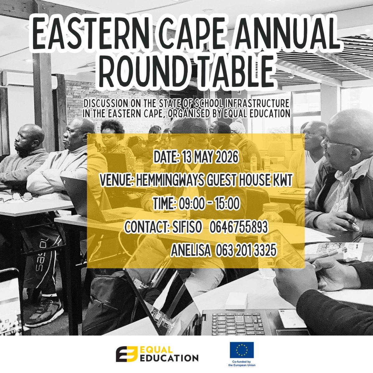 equal_education's tweet photo. [Media Alert 🚨] Tomorrow we host the annual Eastern Cape Roundtable on the state of school infrastructure. 

💻 Livestream: https://t.co/s4HwmkxulV  
📄 Full alert: https://t.co/CpaJvFXVxV
 #SchoolInfrastructure https://t.co/IBnsG5bPTn