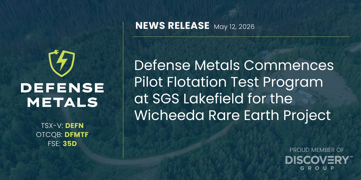 DefenseMetals's tweet photo. NEWS: Defense Metals Commences Pilot Flotation Test Program at SGS Lakefield for the Wicheeda Rare Earth Project

Full release: https://t.co/V829kqmLMZ

$DEFN.v #RareEarths #CriticalMinerals https://t.co/fmHlZsVjEX