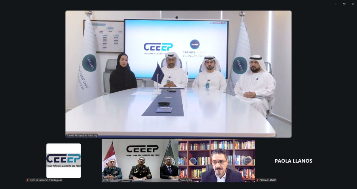 ceeeperu's tweet photo. IMPULSANDO LA COOPERACIÓN ESTRATÉGICA

Se concretó la suscripción de un acuerdo de colaboración entre TRENDS Research &amp; Advisory y el Ceeep, fortaleciendo los lazos de cooperación en el ámbito de la seguridad y defensa.

#ceeep 
#trends https://t.co/OjIm1zflaT