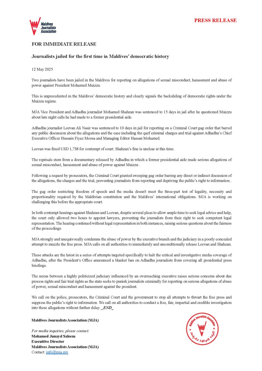 Maldives Journalists Association tweet media