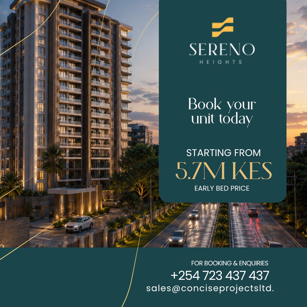 conciseprojects's tweet photo. Choose peace and quiet. A home that restores you.

Welcome to Sereno Heights — where calm living meets modern luxury above the city.

Book your unit today.
Early bird prices from KES 5.7M.

📞 +254 723 437 437
📧 sales@conciseprojectsltd.com

#SerenoHeights #PeaceIsTheNewLuxury https://t.co/HjzmczaZKc