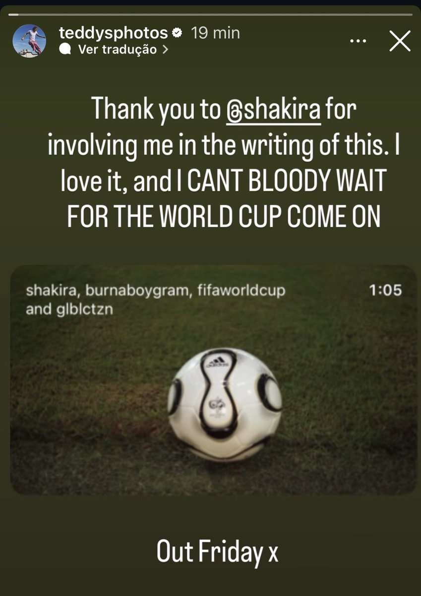 infoedsheeran's tweet photo. 🎶 | SONGWRITER!

Ed Sheeran via stories:

“Obrigado à Shakira por me envolver na composição disso. Eu amei, e MAL POSSO ESPERAR PELA COPA DO MUNDO. VAMOS! Lança na sexta-feira x”

Quem aí tá ansioso pra ouvir? 👀 https://t.co/O5jm6Jmczx