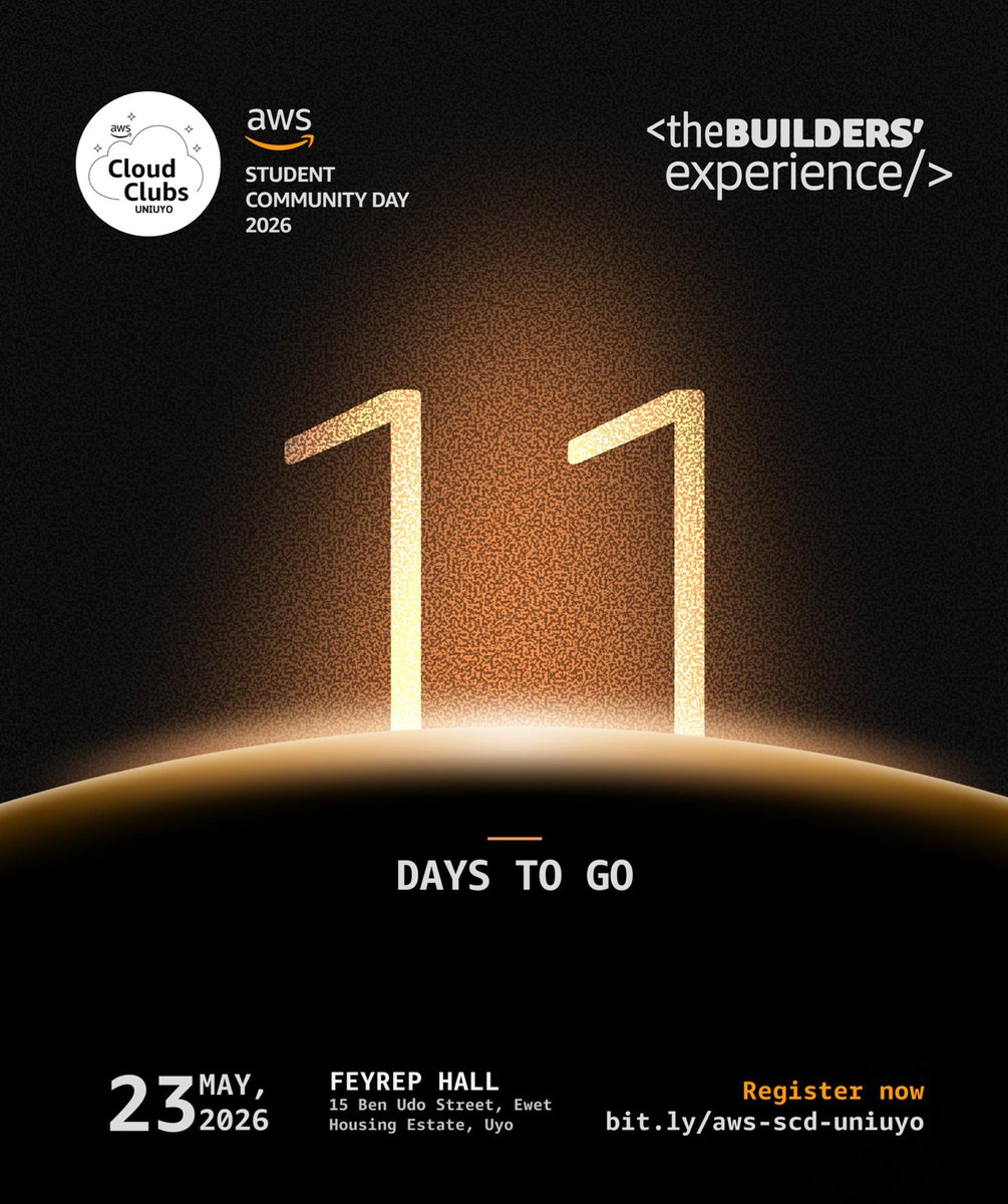 Lehmanaba's tweet photo. Quick question

Where will you be on May 23rd?

Inside the room…
or catching highlights after?

AWS Student Community Day UNIUYO

11 days to go.

Register: https://t.co/KG3C7w1cit https://t.co/WMwgrpixkJ