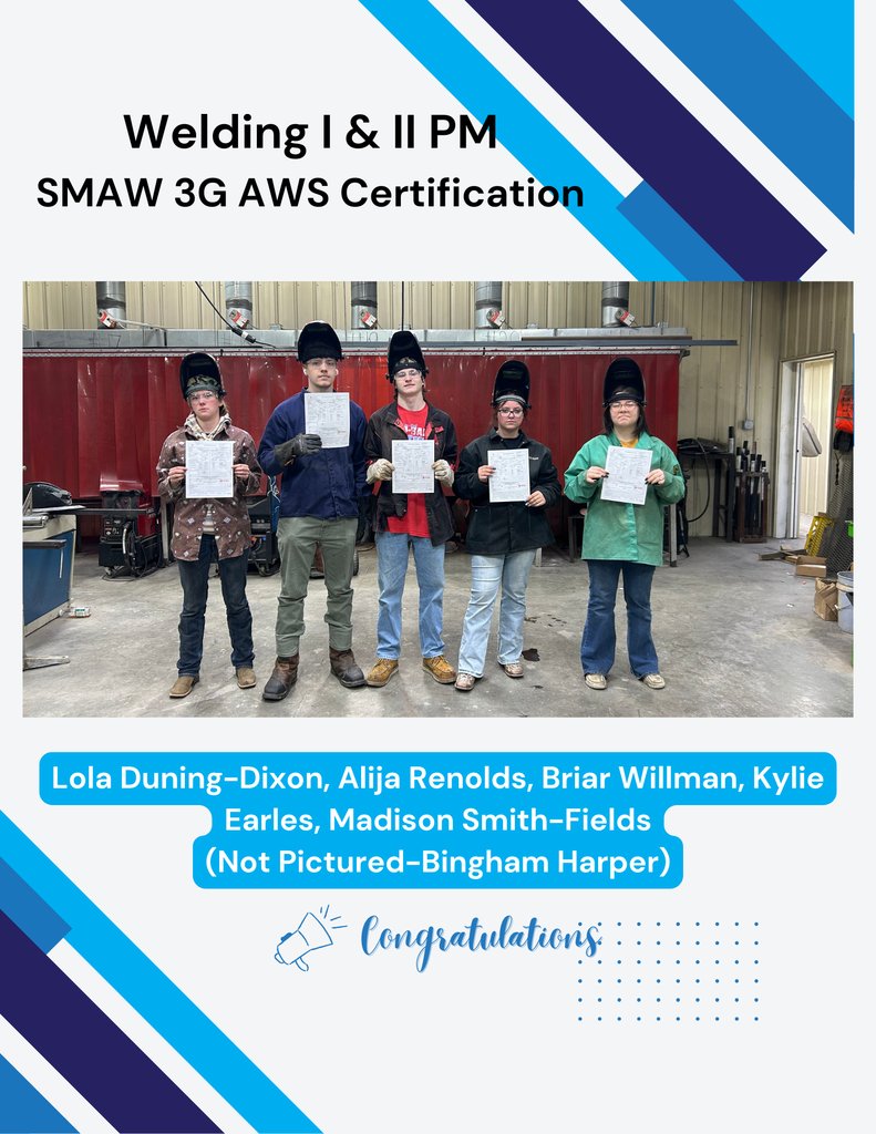 SCCIndiana's tweet photo. Congratulations to our Welding I &amp; Welding II classes on earning their SMAW 3G AWS Certification! https://t.co/glgoSV9aPL