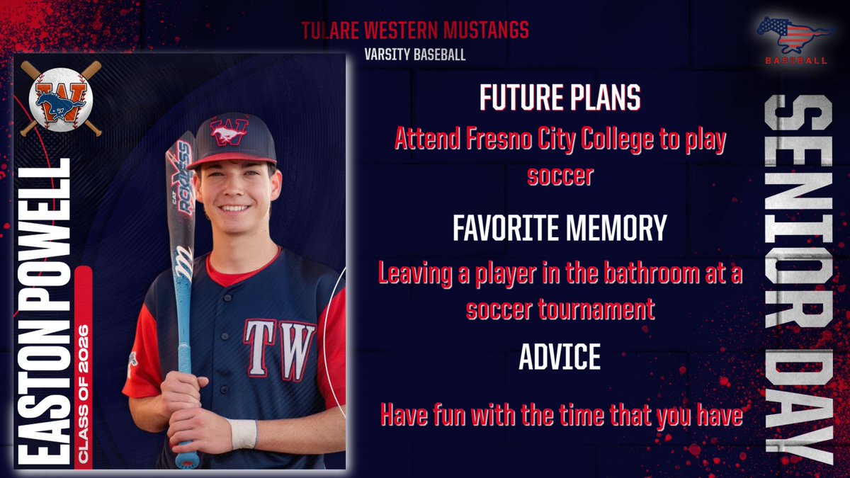 TWHS_Baseball's tweet photo. Easton, thank you for being part of the Tulare Western Baseball program and leaving your mark. We are proud of the player and person you have become, and we wish you the best moving forward. https://t.co/jXgEpj7geR