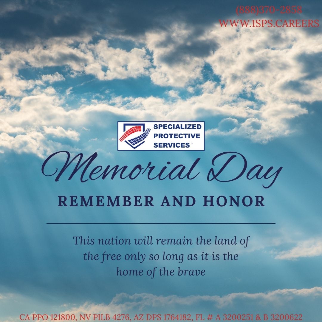 SPSRecruiter's tweet photo. #specializedprotectiveservices #spssecurity #securityguards #securityservices #happymemorialday #memorialday2026 #friends&family @1SPSPro https://t.co/4TrMgMe8y1