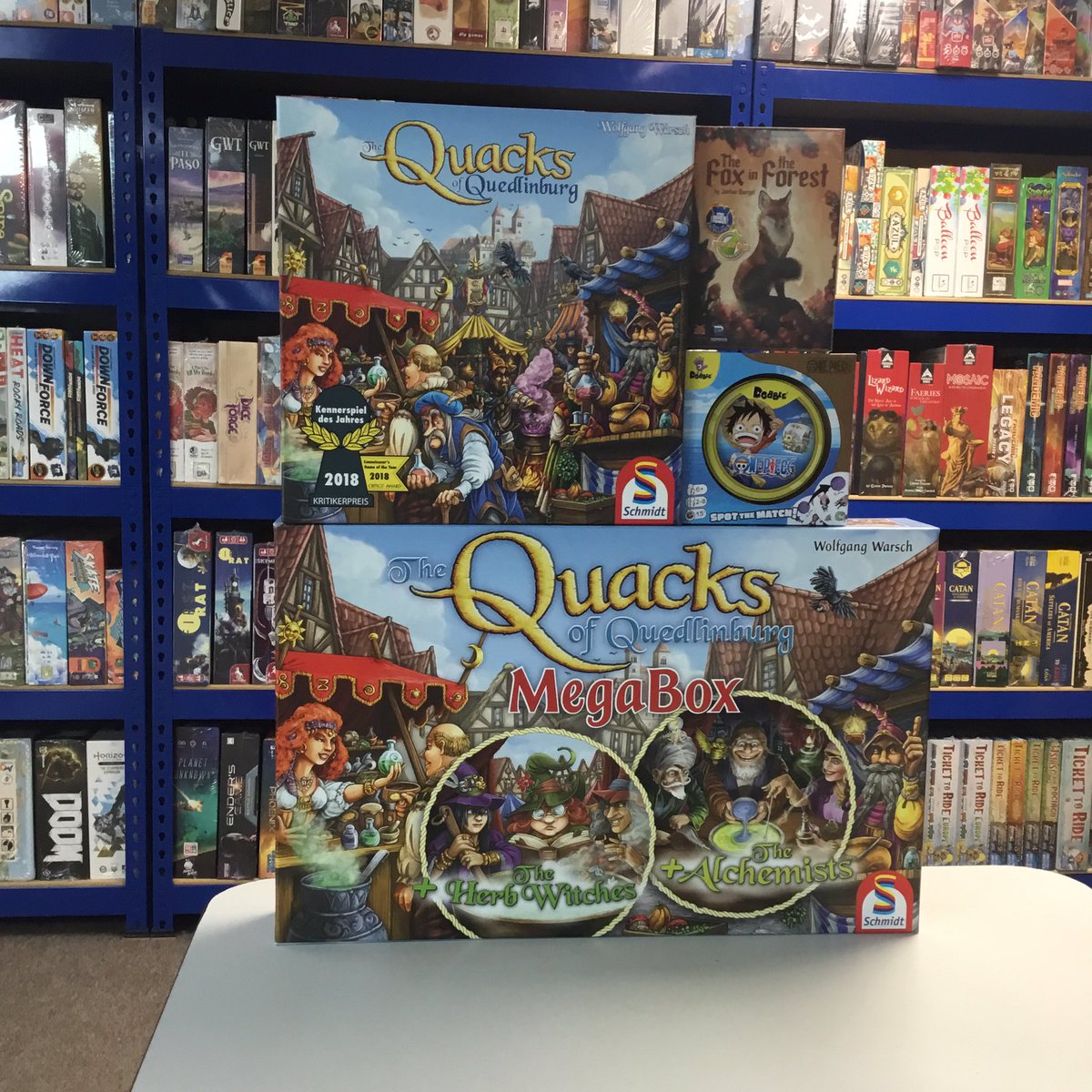 crgexeter's tweet photo. New Stock &amp; Restocks...Quacks of Quedling, The mega box, the fox in the forest &amp; Dobble One Piece. https://t.co/GcT09qwHAU