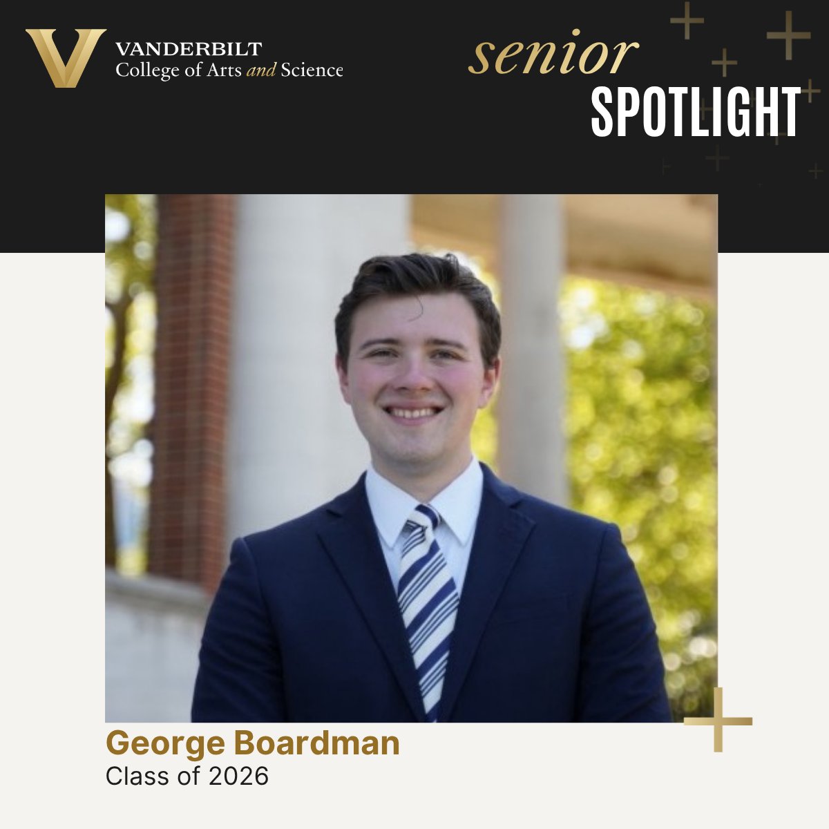 vuartsci's tweet photo. For George Boardman, history wasn’t just a subject—it was personal. In the College of Arts and Science, he blended his interests in history and law, pursuing questions that stretched across disciplines and decades. Read more about his journey and goals: https://t.co/cqipEOOVcL https://t.co/xVrinfdRkT