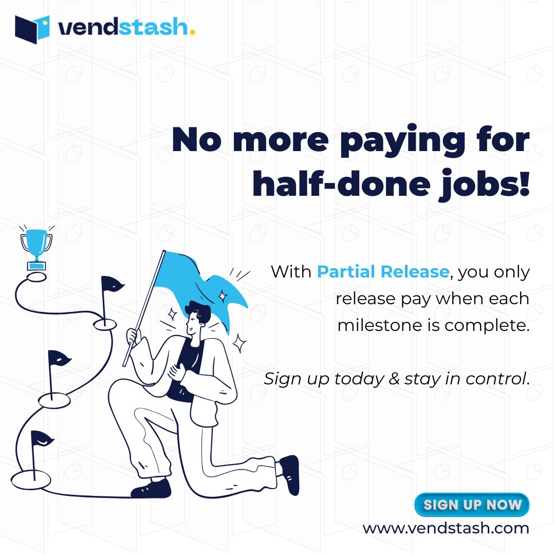vendstash's tweet photo. Sometimes your vendors need upfront costs to get the job done, and that’s okay.

With Partial Release on Vendstash, you can release only what’s needed while the rest stays secure in escrow.

Sign up➡️  https://t.co/tM3p63RudW 

#Vendstash #escrow #ecommerce #startup #tech #viral https://t.co/G2yhWiJl2o