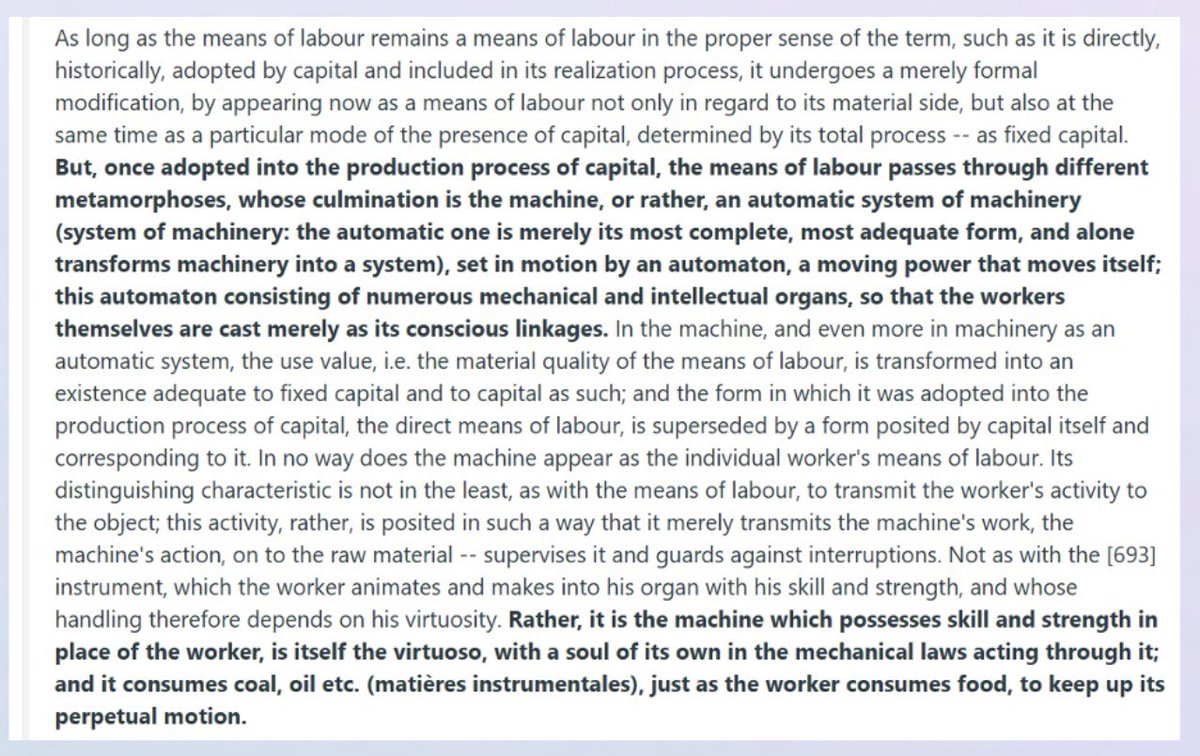 jerikache's tweet photo. @_a9lim Marx talked about this very specifically in Grundrisse (and to a lesser extent in Das Kapital 1). https://t.co/y0wfh8E7zE