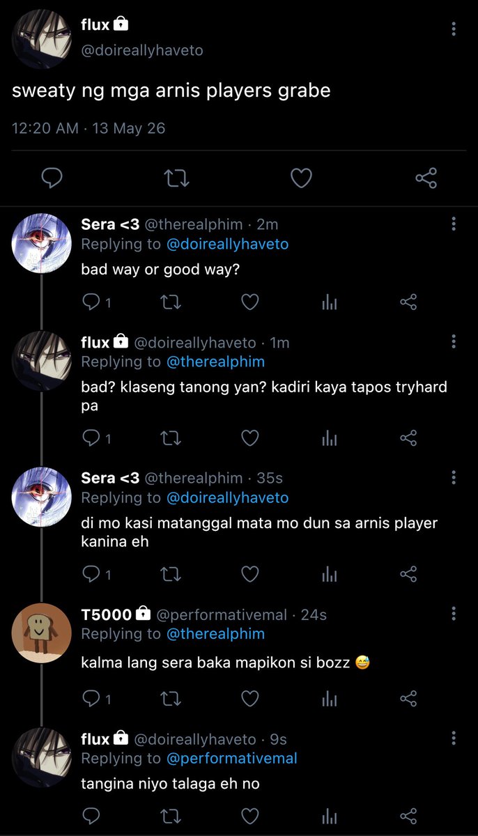 uma_manta's tweet photo. one tweet #fluxarata filo socmed au about sports hater fluixon na konting conyo x arnis player saps na mayabang https://t.co/eUxQ7P8K83