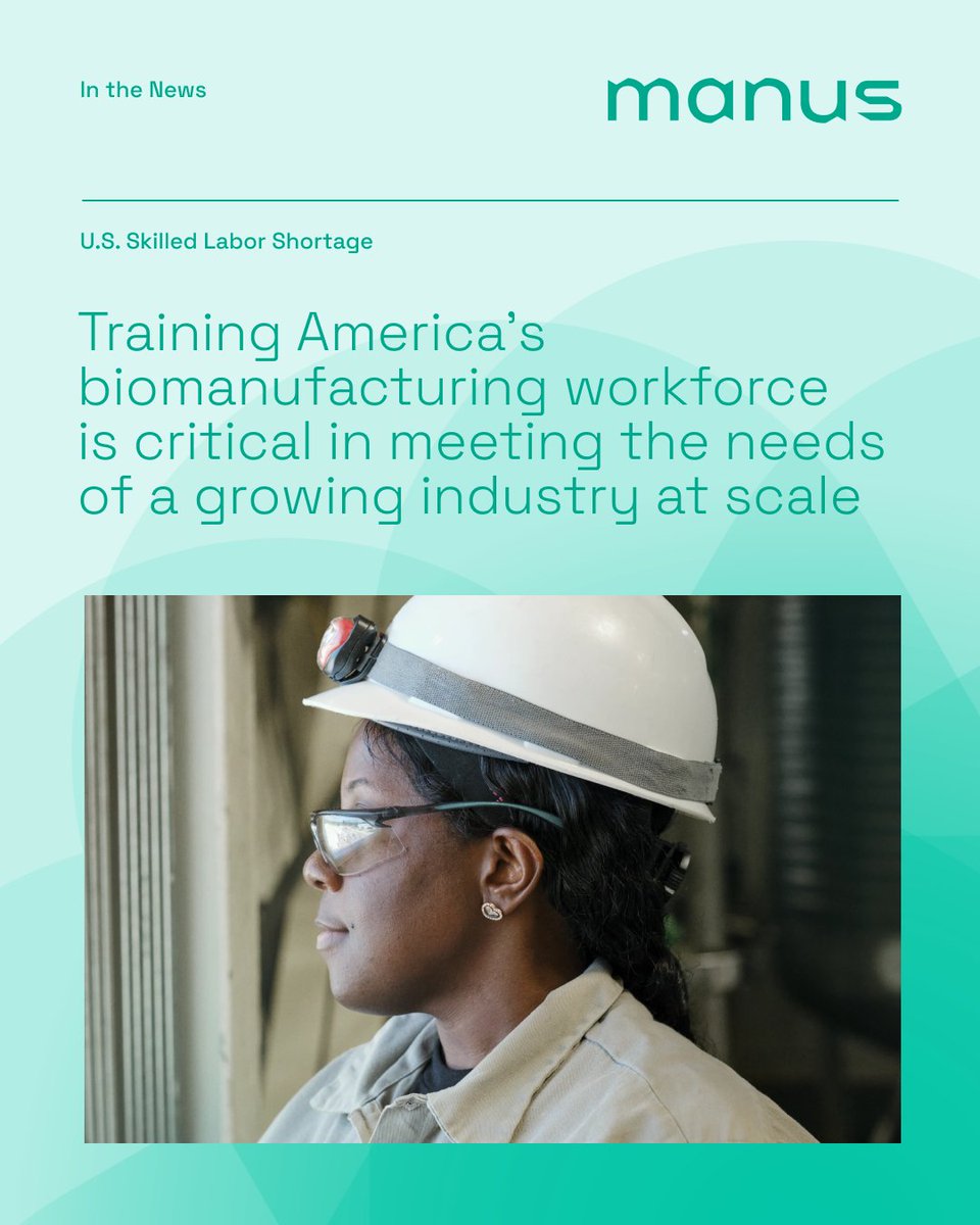 manusbio's tweet photo. Recently, the skilled labor shortage in the U.S. has come into sharper focus. As highlighted in @thehill, the U.S. doesn’t have enough workers to meet the demands of critical industries – and that constraint poses a threat to not only economic growth, but national security as well.

That’s why programs like our new BioMADE-supported apprenticeship initiative are more important than ever.

"The biomanufacturing industry is growing, and the workforce needs to scale with it," says Christine Santos, Chief Technology Officer of Manus. This program puts apprentices directly on the plant floor, in a real production environment, and the curriculum we develop – drawing on @universityofga expertise – can serve as a blueprint for the broader industry."

Training America’s biomanufacturing workforce is critical in meeting the needs of a growing industry at scale.

At Manus we’re accelerating the transition to BioAlternatives by delivering the benefits of biomanufacturing, today.

Learn how we’re training the next generation of skilled workers to strengthen U.S. biomanufacturing: https://t.co/UqnbCh3c8Y

Help build the future of U.S. biomanufacturing. Explore careers at Manus and join us in scaling the bioeconomy: https://t.co/6Ayo2VHz7o

#BioMADE #MadebyManus #BioAlternatives #bioeconomy #biomanufacturing #workforce @TheBioMADE