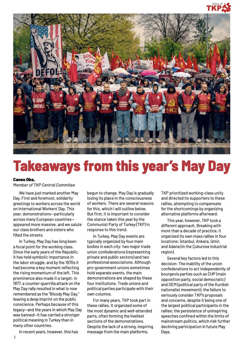 tkpinter's tweet photo. 📝Cansu Oba, Member of TKP Central Committee, wrote for the May issue of Voice of TKP:    

"Takeaways from this year’s May Day?"    

📌Click the link to read the full article and other pieces from the monthly publication:
https://t.co/9Mzsa950we https://t.co/uSPLr45mOa