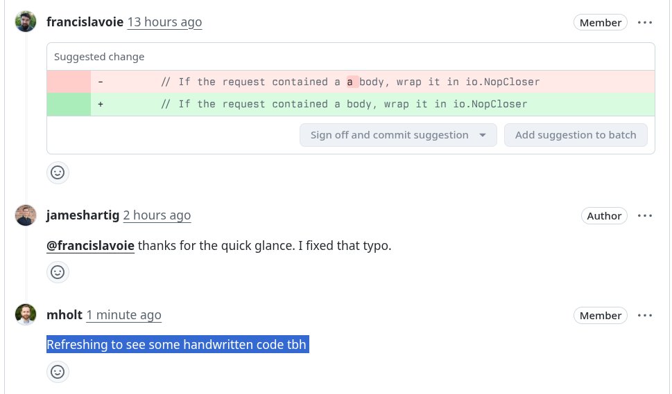 mholt6's tweet photo. I've never been so happy to see a typo in a pull request https://t.co/WKa3Zv8LQF