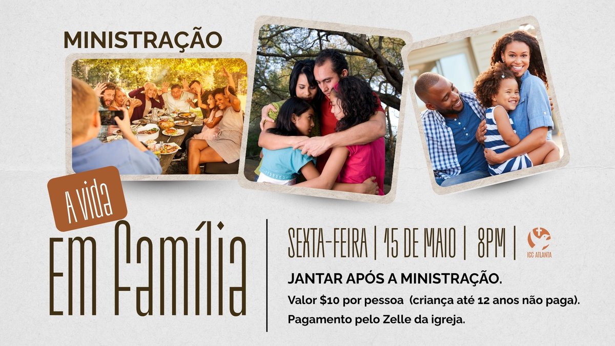 AtlantaIcc's tweet photo. Nesta sexta-feira teremos ministração para a família e logo após um jantar com o custo de 10 dólares. Participe conosco. Pague pelo Zelle da igreja. https://t.co/wOtLLQVSCQ