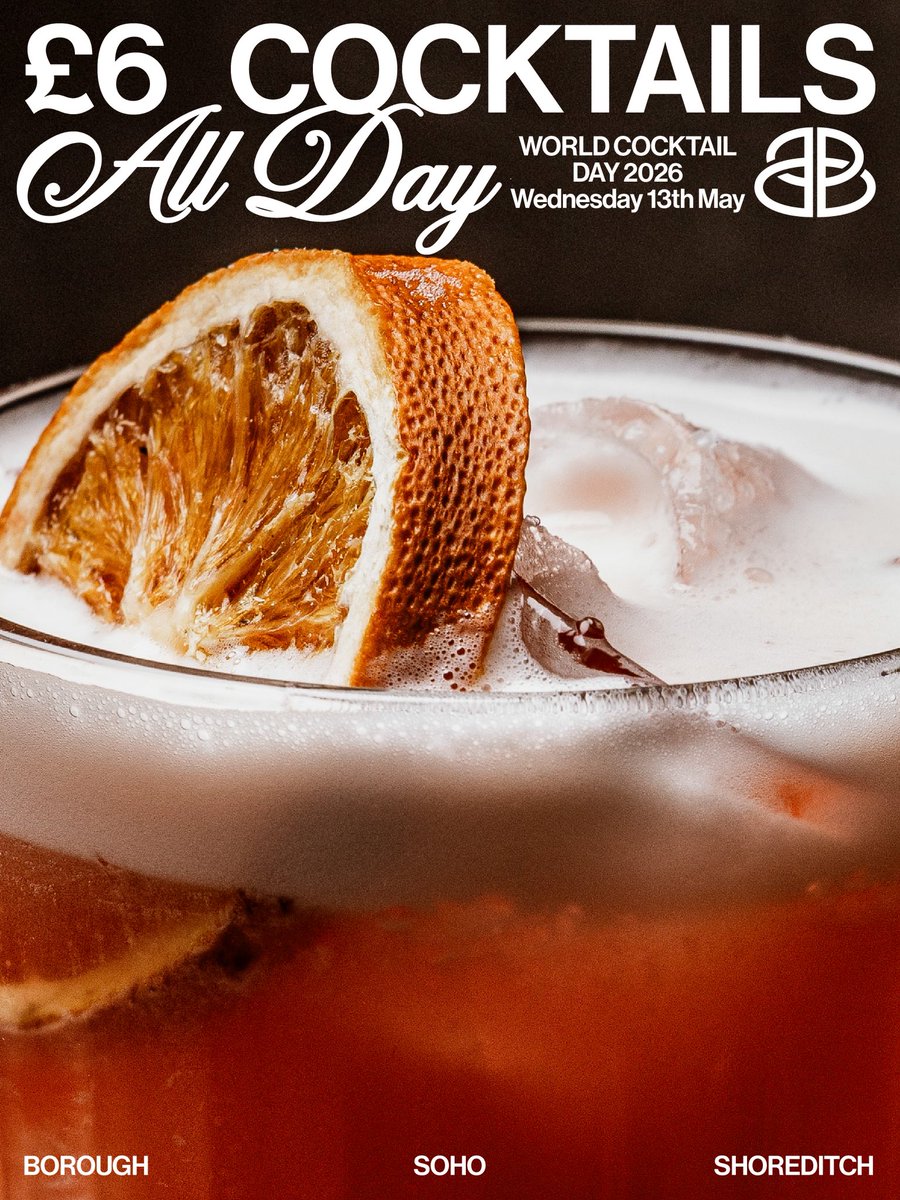 burgerandbeyond's tweet photo. £6 cocktails ALL DAY LONG tomorrow at Shoreditch, Borough &amp; Soho - celebrating International Cocktail Day 🍸

Perfect timing as our brand new cocktail menu launches today, featuring the Aperol Sour, Gold Rush, Rosemary Paloma &amp; the return of the Oliveto.

See you at the bar. https://t.co/sShdOAQlOg