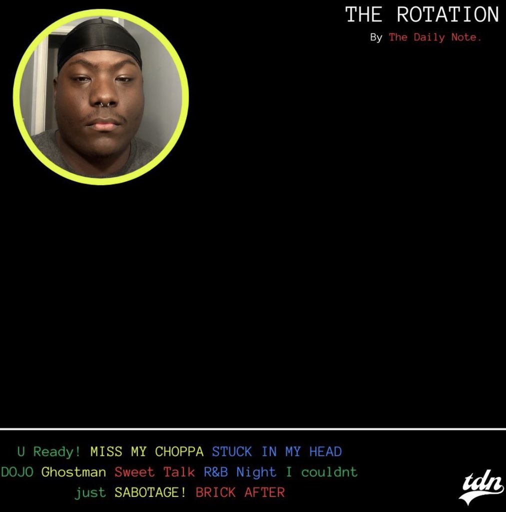 TDNForever's tweet photo. 🚨NEW PLAYLIST 🎶

🚨TDN: THE ROTATION WEEK 13 🔁

🚨CURATED BY @vonnthepoet 🎧

🚨APPLE LINK 🍏 https://t.co/gutxXlIcrD

🚨SPOTIFY LINK ❇️ https://t.co/1dojfOYZPF

U READY! - @FLAWLESSLUCKI 
MISS MY CHOPPA - @rocket_rese 
STUCK IN MY HEAD - ST6 JodyBoof
Dojo - @undercovertags 
Ghostman - @12KGOTTI 
sweet talk - @mynameisnomi
R&B Night - @milesave4 
i couldn't just - @kwajooo @JlTEAGEGE 
SABOTAGE! - @NovianWright 
BRICK AFTER - @NigelSylvester @Stovegodcooks @chello_mt
