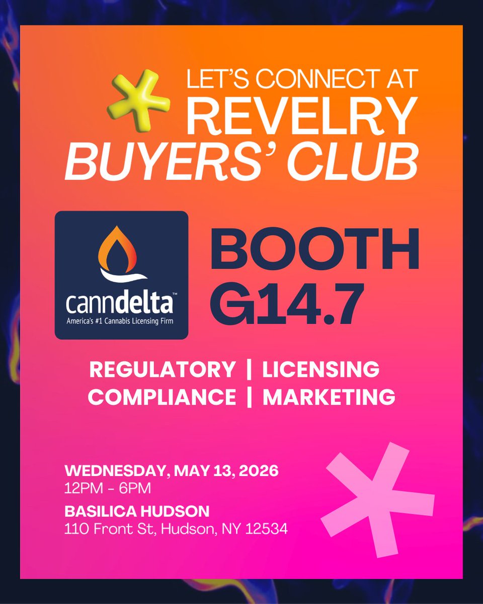 CannDelta's tweet photo. New York’s cannabis industry is coming together at Revelry Buyers’ Club, and Team CannDelta will be there.

📍 Visit us at Booth G14.7 to connect with our team and learn how CannDelta supports cannabis businesses through licensing, compliance, operations, and growth strategy. https://t.co/ae4QsEM3wO