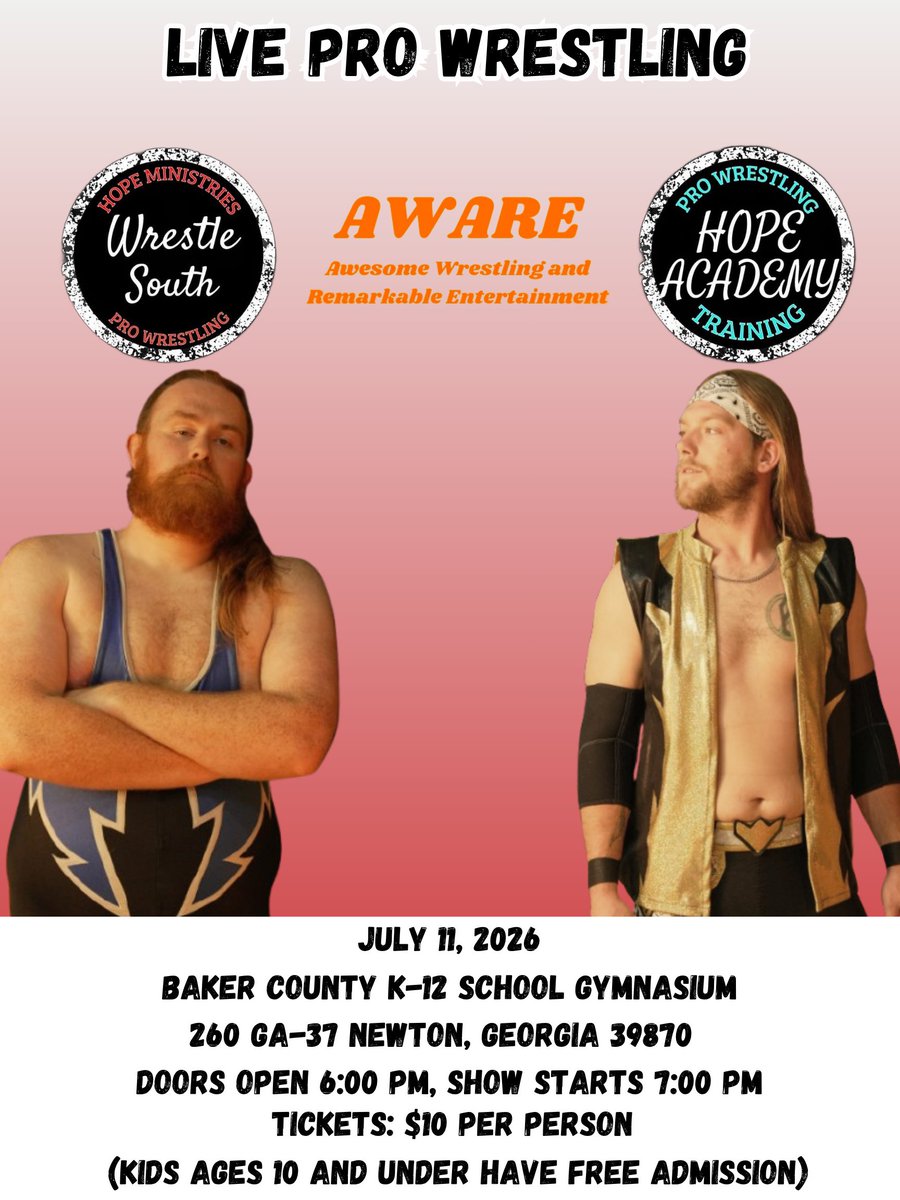 AWARE_Wrestling's tweet photo. Sign up for our email list! Email awarewrestling@gmail.com!

Use it for special offers on tickets, access to photos not seen on our social medias, and notifications about the show!

We'll return July 11th in Newton, GA!

Subscribe to our YouTube channel!
https://t.co/vmbAhRC67r https://t.co/YWqKA50hMn