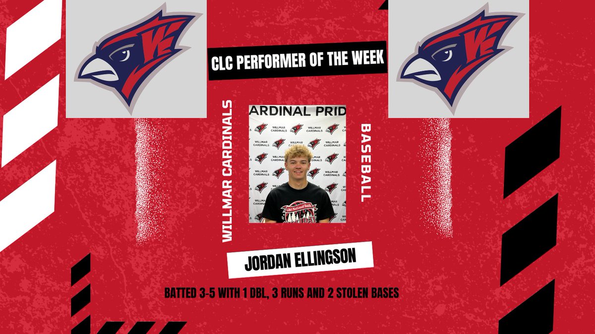 cardsathletics's tweet photo. CONGRATULATIONS JORDAN ELLINGSON ON EARNING CLC PERFORMER OF THE WEEK HONORS IN BASEBALL!!!

@YULPSECTION https://t.co/oA0QYwNBr5