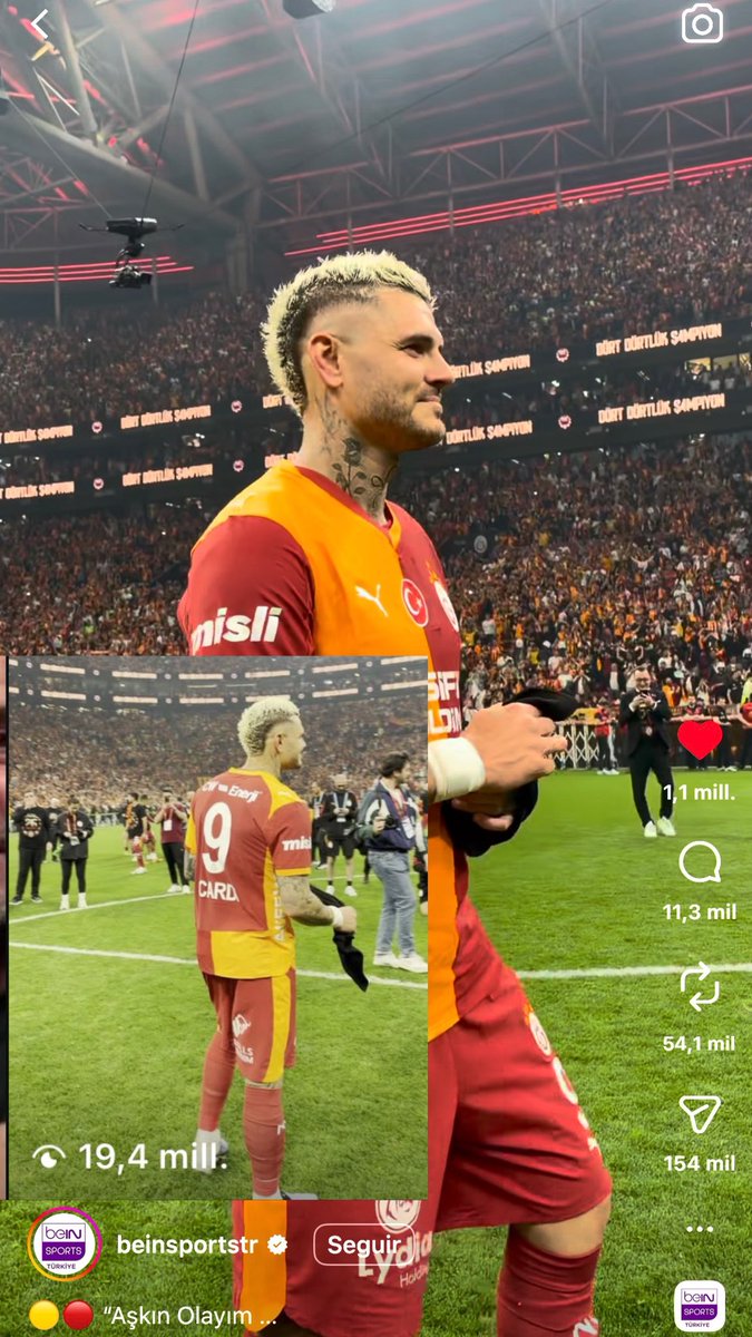 Mauro en la página binsportstr en Instagram, superó los 19 millones de visualizaciones y + 1.100.000 like, solo festejando su 4to campeonato, 🏆 

 #MauroIcardi