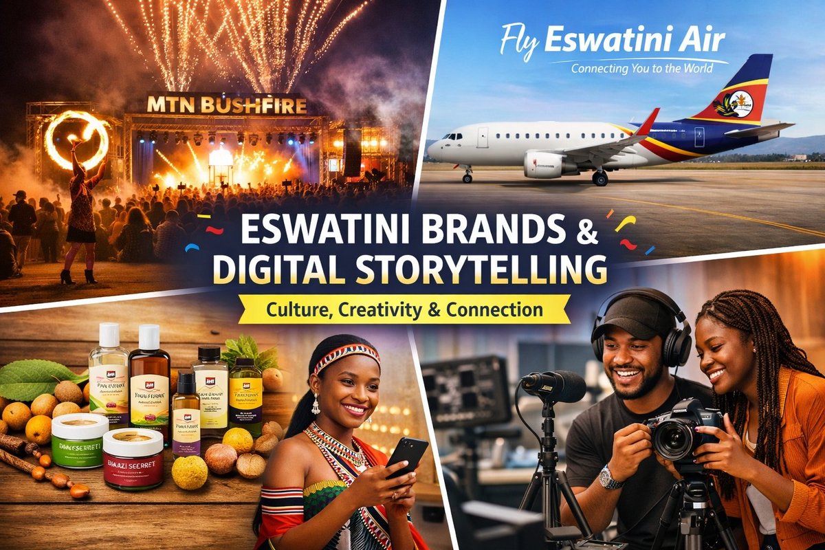 commshub2026's tweet photo. What can Eswatini brands teach us about digital storytelling?  
From MTN Bushfire’s vibrant festival campaigns to Eswatini Air’s sleek online presence, our local brands show that storytelling isn’t just about selling, it’s about connecting.  
#CommsHubEswatini #PRinAction https://t.co/Y3B10lmhO0