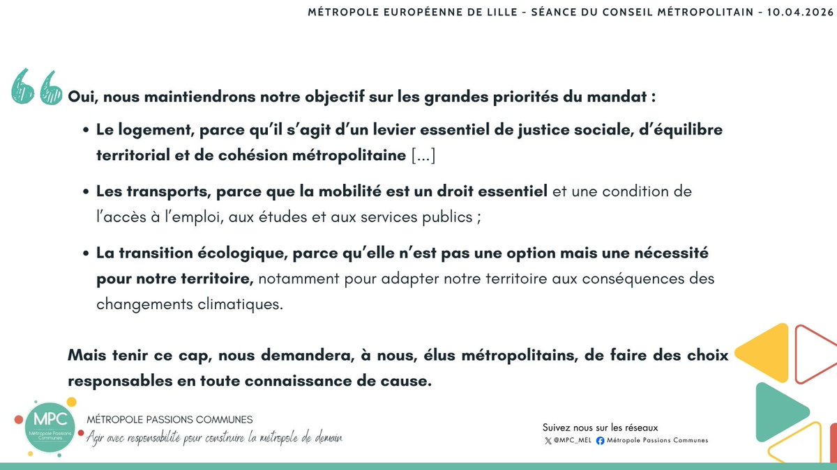 MPC_MEL's tweet photo. CONSEIL METROPOLITAIN
Marine Thieffry est intervenue au nom de @MPC_MEL  pour rappeler que le débat sur le budget 2026 dépasse largement le seul exercice comptable annuel et qu'il engage la responsabilité des élus pour les années à venir, plus particulièrement à partir de 2027. https://t.co/vsSv0xJ2rH