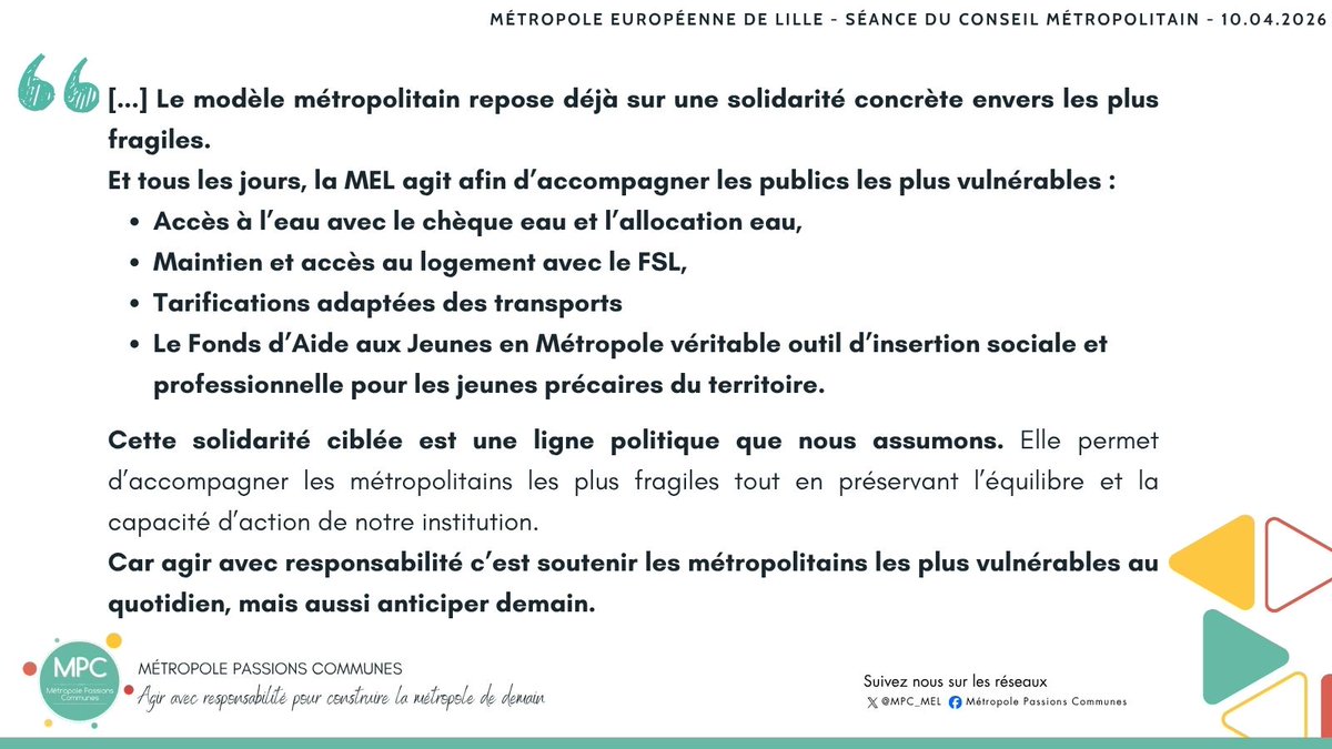 MPC_MEL's tweet photo. CONSEIL METROPOLITAIN
Marine Thieffry est intervenue au nom de @MPC_MEL  pour rappeler que le débat sur le budget 2026 dépasse largement le seul exercice comptable annuel et qu'il engage la responsabilité des élus pour les années à venir, plus particulièrement à partir de 2027. https://t.co/vsSv0xJ2rH