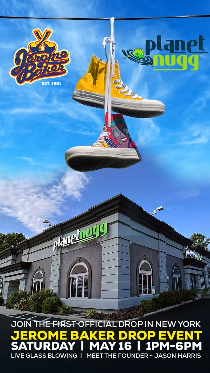 PlanetNugg's tweet photo. Jerome Baker lands at Planet Nugg 🛸
Join us Saturday, May 16 from 1PM–6PM for the first official Jerome Baker drop in New York.
Meet founder Jason Harris, catch live glass blowing, and check out the drop in store.
21+ only. In-store only. https://t.co/5rvgZ2ntjR