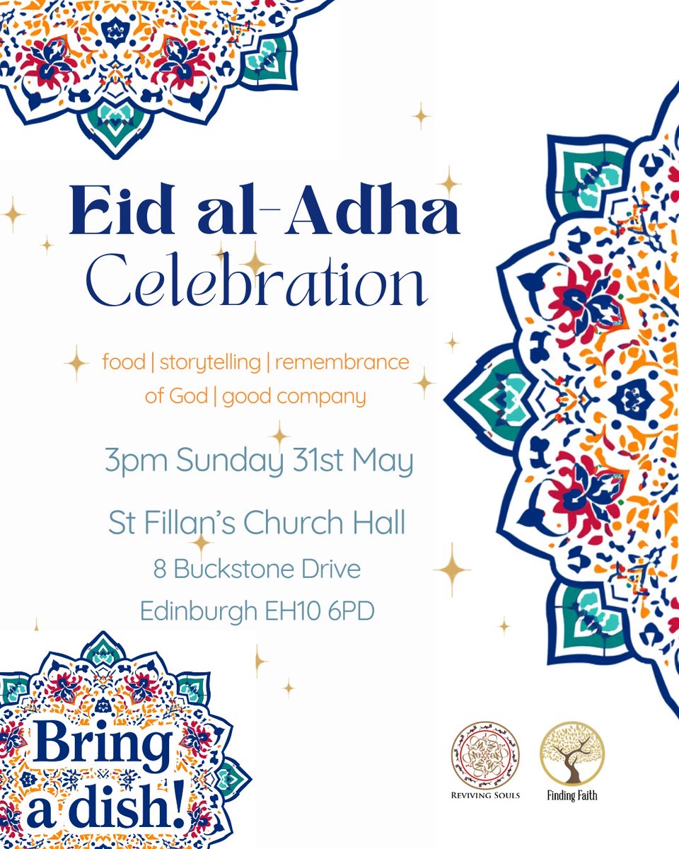 RevSoulsOrg's tweet photo. Eid al-Adha Celebration - There will be food, storytelling, remembrance of God and good company. Everyone is welcome, especially people interested in Islam or new to Islam. St Fillan’s is a large hall with lots of outside space. Bring a dish or something to share if you can. https://t.co/1SHo4WKOZ2