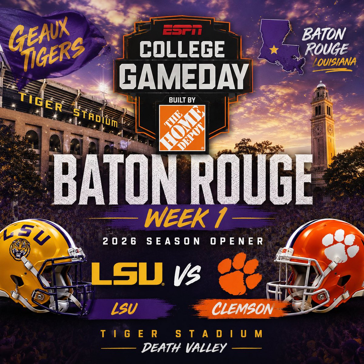 Tiger__Vibes's tweet photo. Callin’ Baton Rouge 🐅

College GameDay is coming to Death Valley for the week one matchup between LSU and Clemson 👀 https://t.co/FXILTybb2K