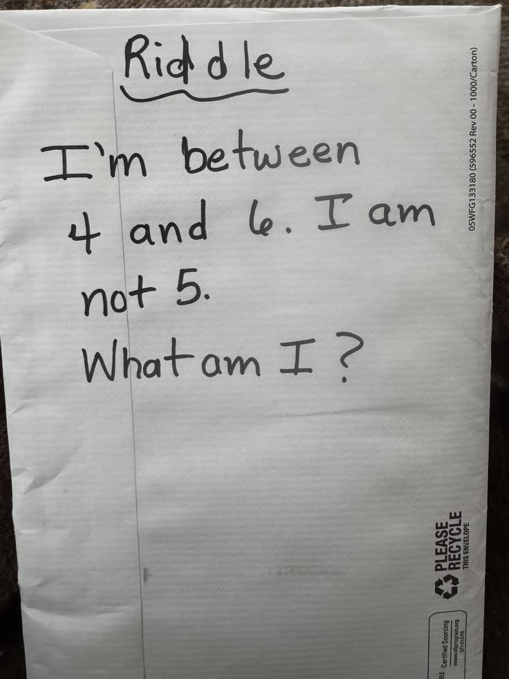 ElsaG00's tweet photo. 🧠 Riddle Time!

I’m between 4 and 6.  
I am not 5.  

What am I? 👀

Comment your answer below! (Most people overthink it) 🔥 https://t.co/QJCOzDa7b3