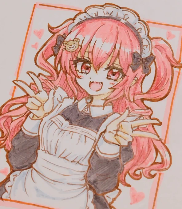 今日はメイドの日4日目ですね…! 何となくマイルドライナーでの着色、ぐりぐり塗ってるとコピー用紙が耐えられない…!