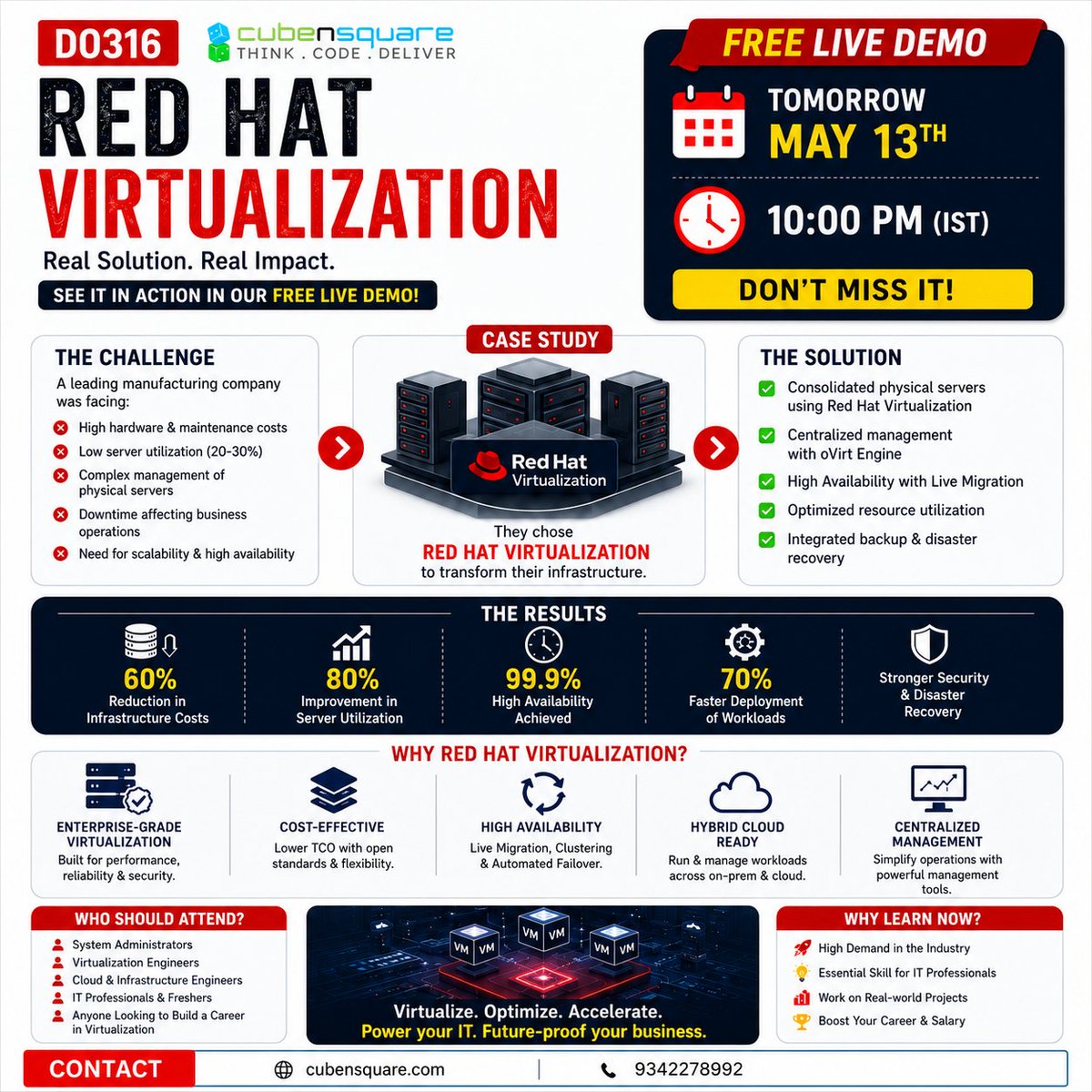 cube_n_square's tweet photo. FREE LIVE DEMO – Red Hat Virtualization

Learn how enterprises reduce infra cost, improve VM performance &amp; achieve high availability using Red Hat Virtualization.

📅 May 13
⏰ 10:00 PM IST

Join Here:https://t.co/OgLnDJv09B 

Seats filling fast https://t.co/ogazAmoT75