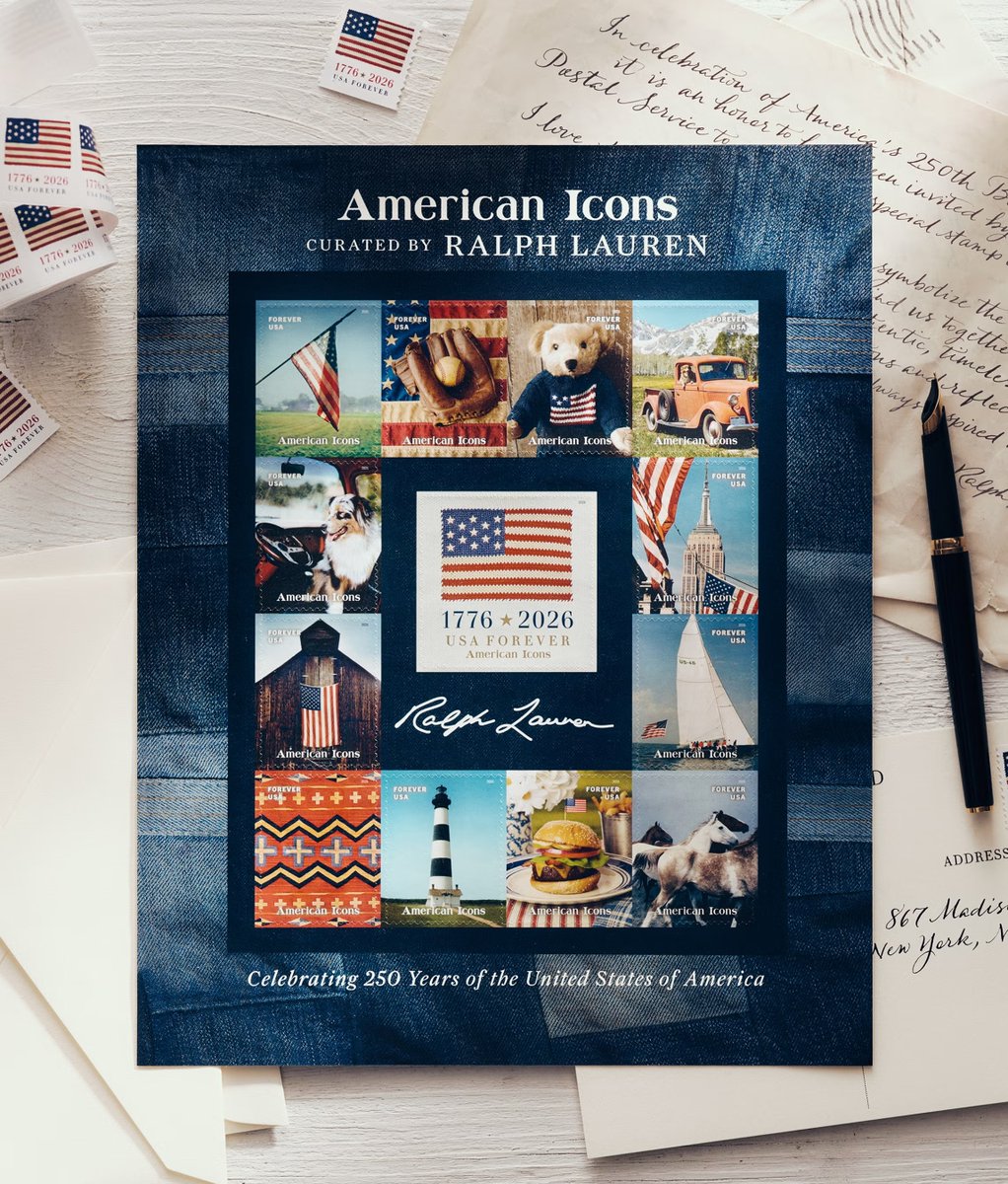 Lei_Takanashi's tweet photo. The U.S. Postal Service (USPS) unveiled collaborative Forever Stamps with Ralph Lauren today. https://t.co/JhszzkeunX