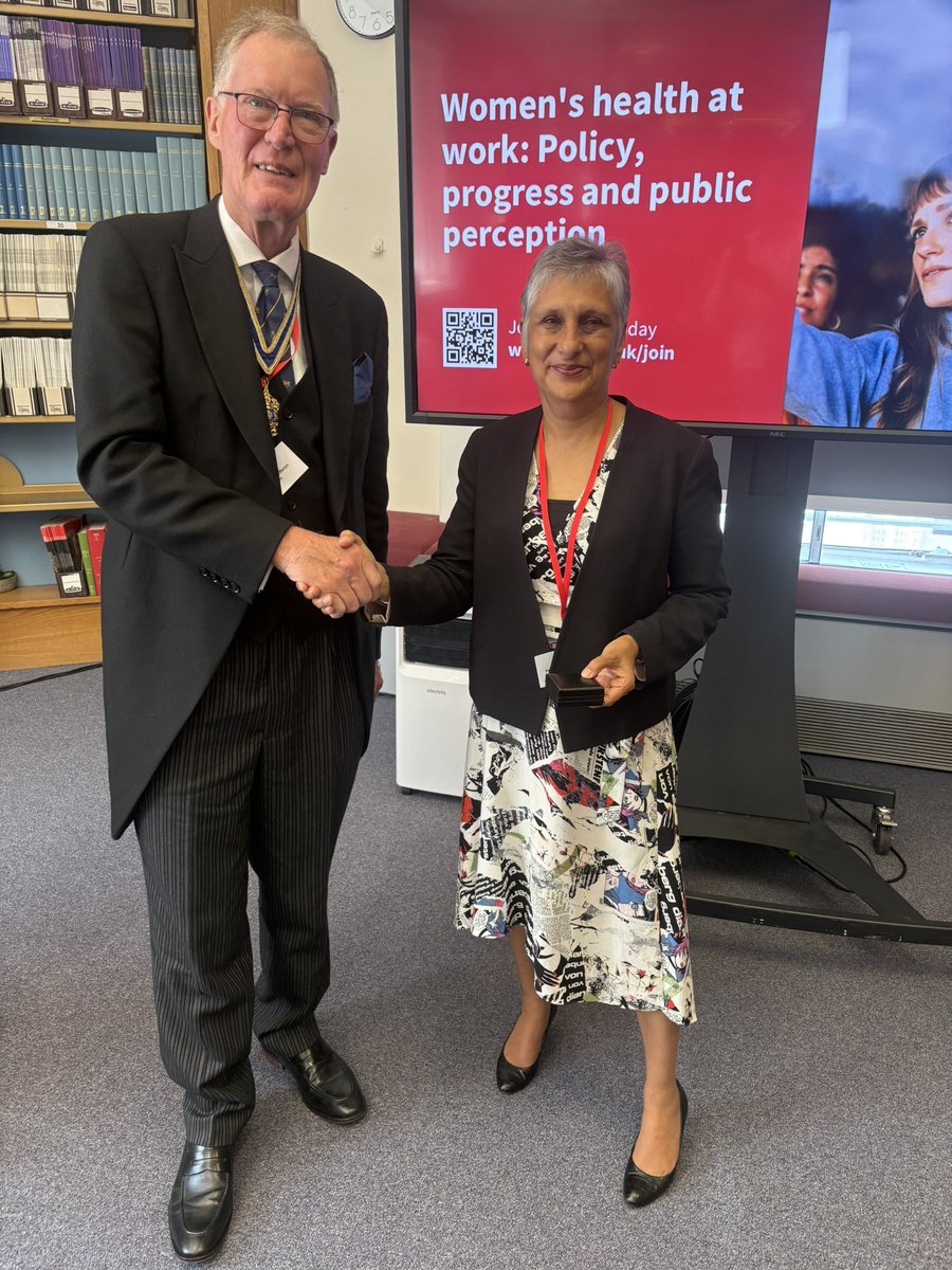 somceo's tweet photo. Congratulations to Ira Madan for both receiving Honorary membership of the Society of Occupational Medicine from Neil Greenberg &amp; also receiving the Apothecaries medal for her incredibly insightful lecture on “The price of labour: Work &amp; women’s health through the evidence lens”. https://t.co/0PZDs6fSit