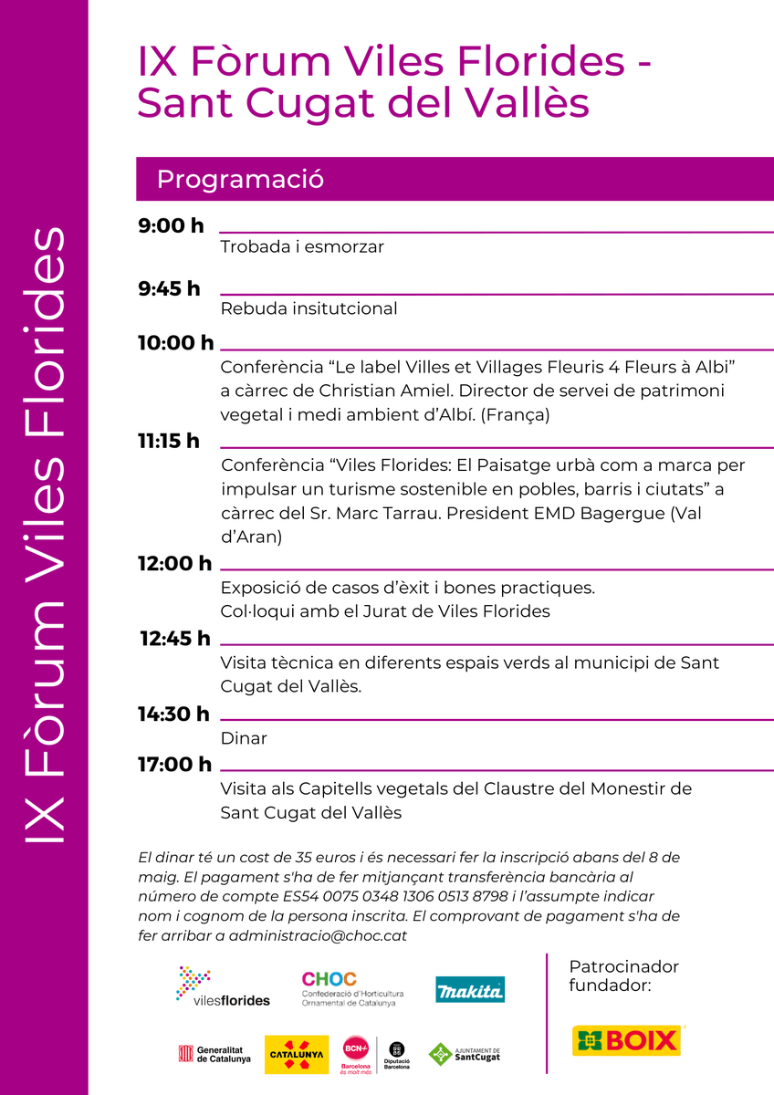apevcat's tweet photo. IX Fòrum Viles Florides, 15 de maig de 2026 a Sant Cugat del Vallès @VilesFlorides 

#IXforumvilesflorides #espaisverds #jardineria

https://t.co/MfMzzHBRCU https://t.co/0AYSlM9HgR