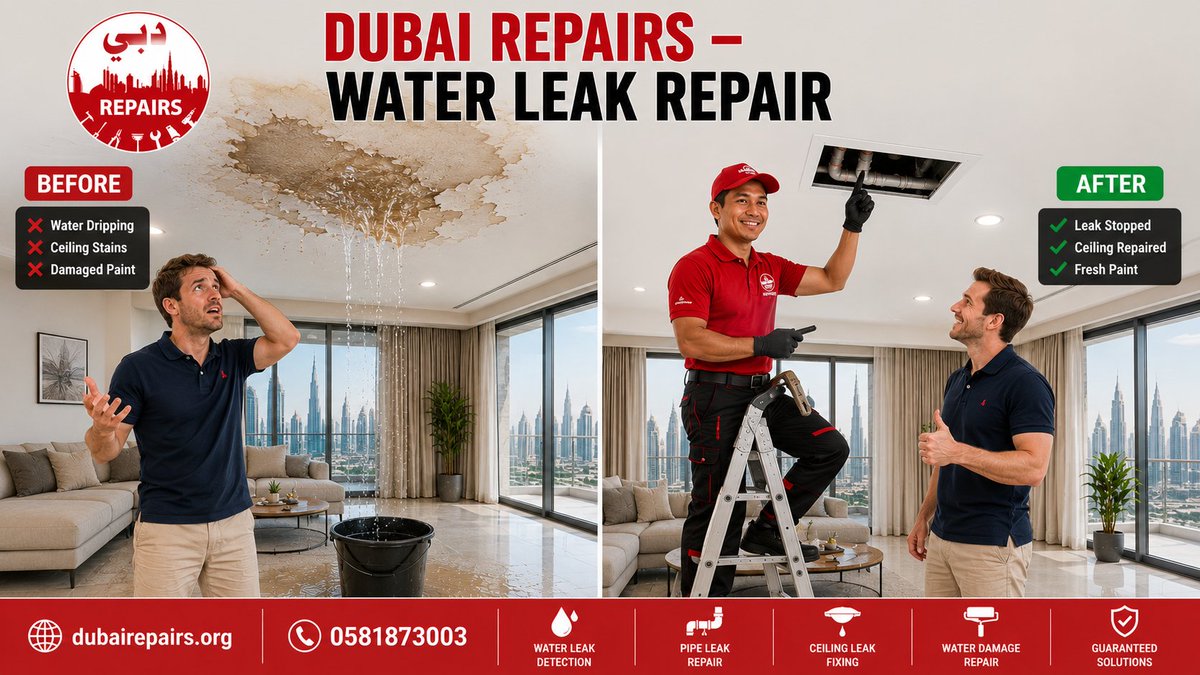 DuRepairs's tweet photo. Small damp patch on ceiling? That's day 1.
Day 3 = water dripping. Day 5 = paint peeling. Day 7 = furniture damaged.
Call on Day 1. Dubai Repairs: thermal imaging leak detection + repair. 24/7.
📞 0581873003
🔗 https://t.co/EkDXywqntj
#WaterLeakRepair #DubaiRepairs #PlumberDubai https://t.co/iImXY4mZvG