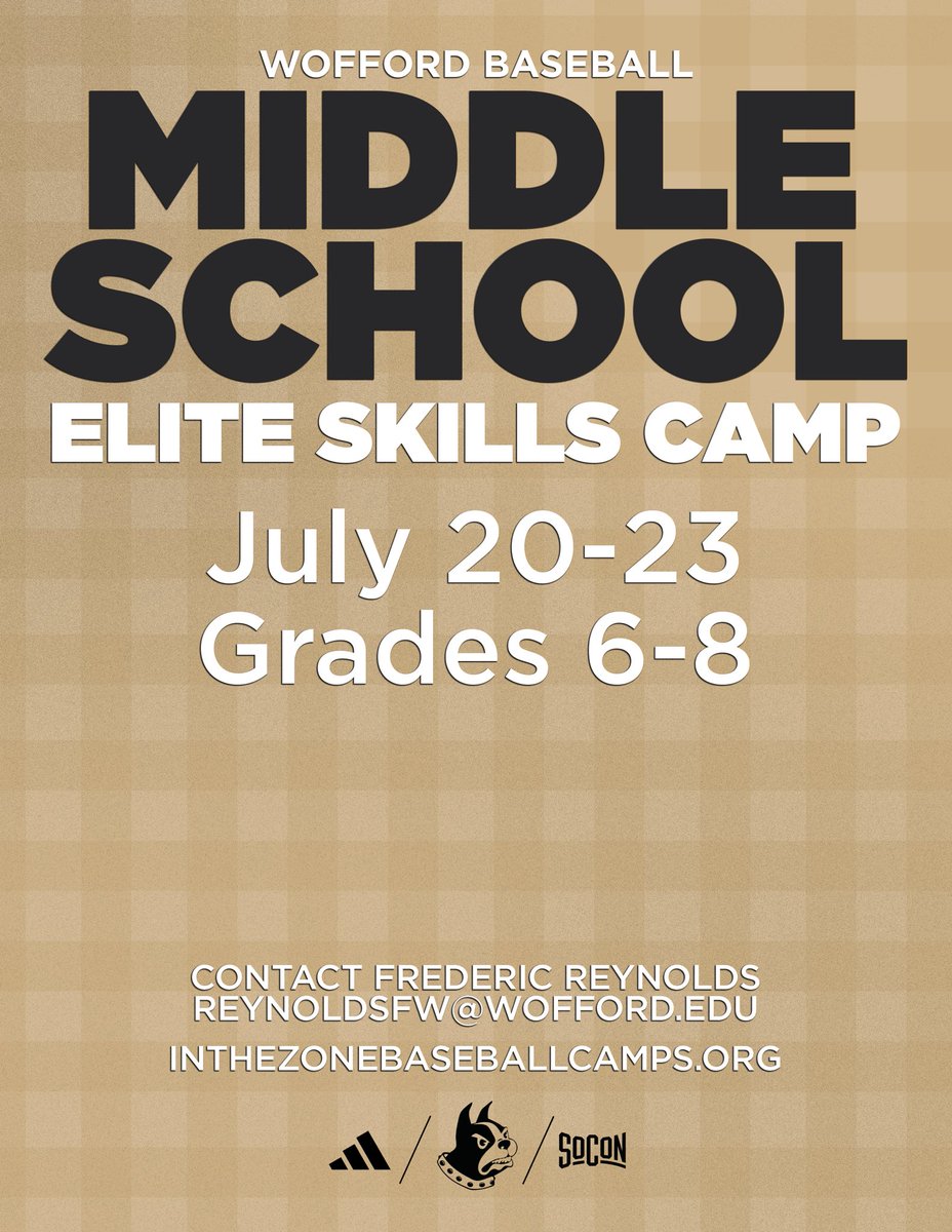 WoffordBaseball's tweet photo. 🚨MIDDLE SCHOOL CAMP🚨

We will be hosting a new camp for middle school aged players! We are so excited to start this! 

If you would like more information, please reach out to Coach Reynolds via email! reynoldsfw@wofford.edu

Sign up using the link in our bio! 🔗 https://t.co/Degkaq69X4
