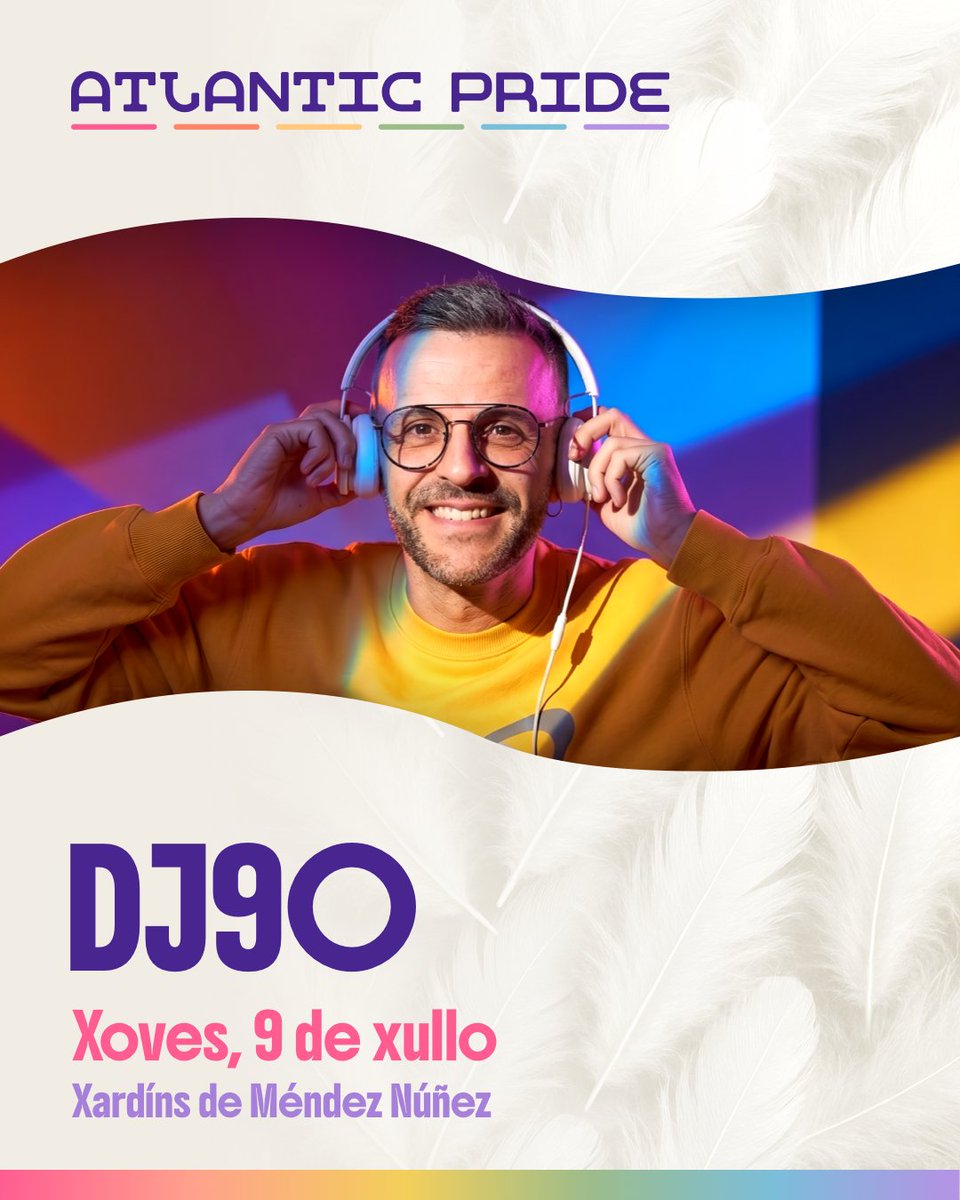 atlantic_pride's tweet photo. 💿@DJ90music volve ao #AtlanticPride2026!
Un clásico do noso xoves noventeiro e auténtica enciclopedia do dance, eurodance e progressive dos 90, traerá aos Xardíns unha sesión de himnos e subidón como cada #OrgulloDoNorte.
ℹ️https://t.co/Igllpsrdwk
#DACCultura #ConcertosdoXacobeo https://t.co/5EvNT0zg0J