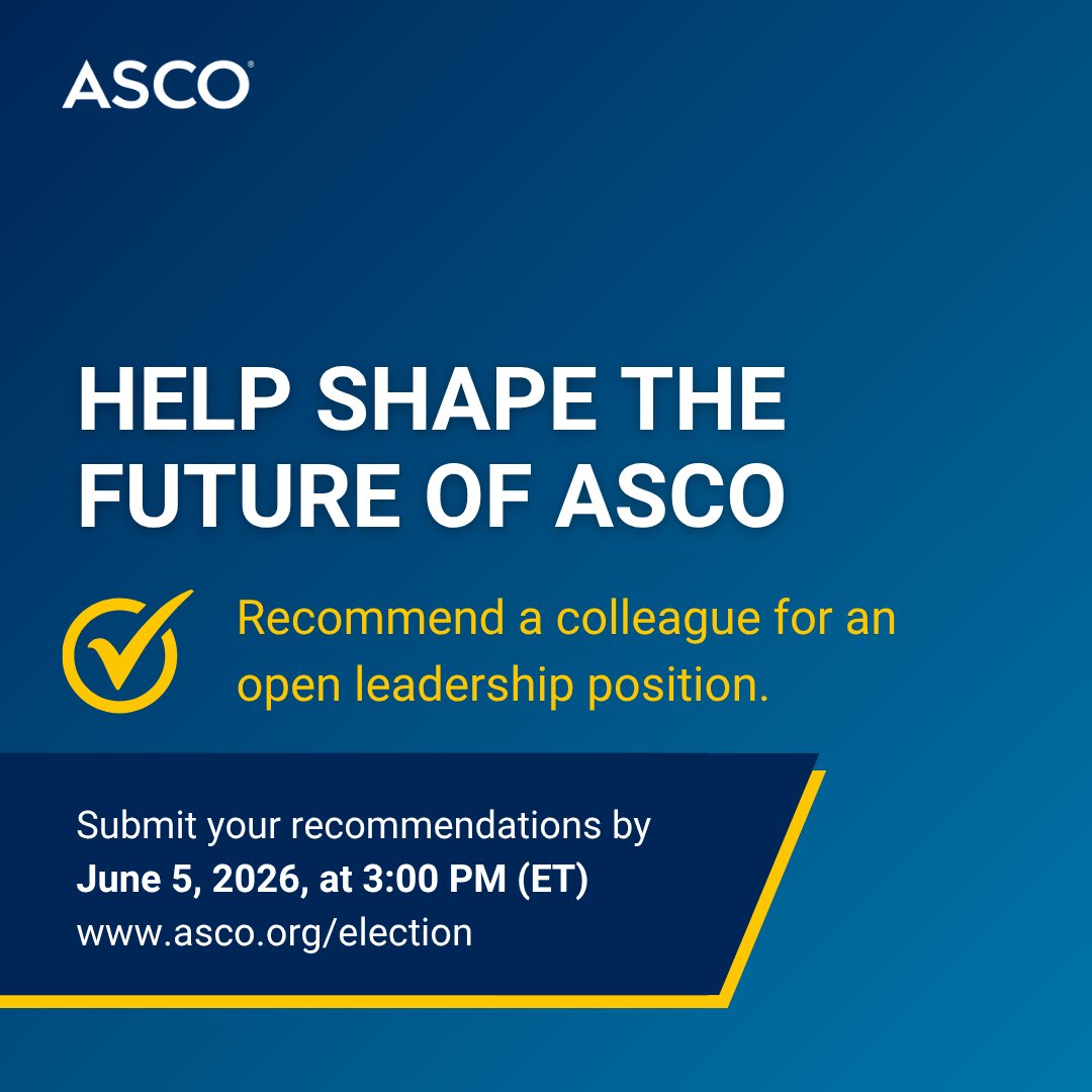 ASCO's tweet photo. Recommend a colleague by June 5, 2026, for the upcoming ASCO Election. 

Learn more and submit your recommendations: https://t.co/NjJ1k40Bey https://t.co/7UewMVv4jl
