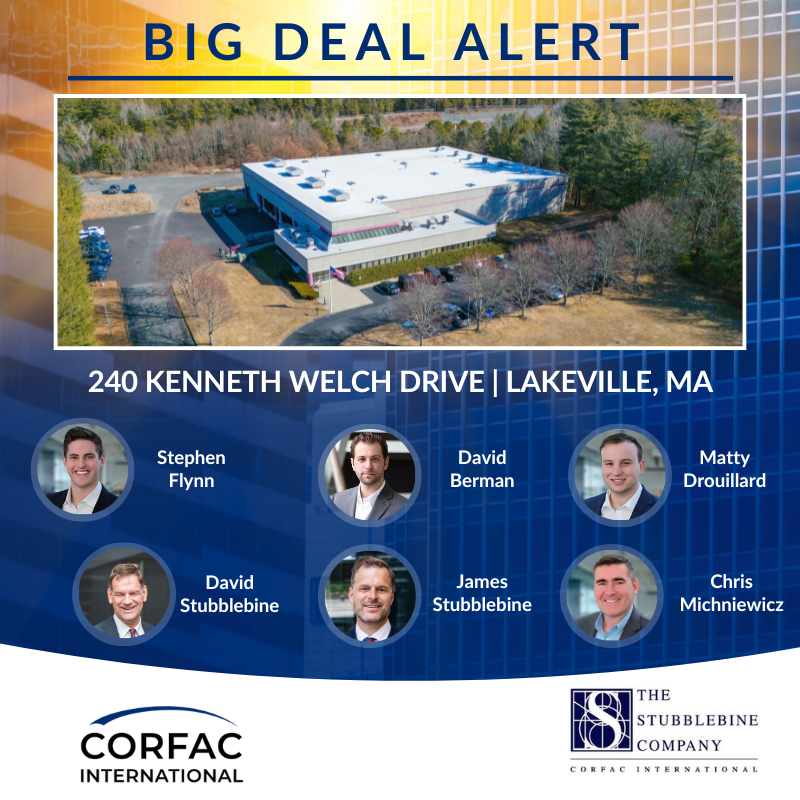 CORFACIntl's tweet photo. 🚨 Big Deal Alert 🚨Congrats to The Stubblebine Company/CORFAC International on the successful sale of 240 Kenneth Welch Drive in Lakeville, MA for $7,600,000! https://t.co/BDdij9FoWw