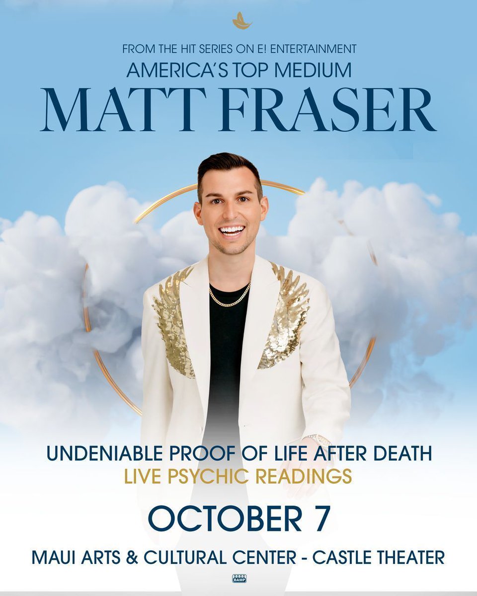 bamparmy's tweet photo. JUST ANNOUNCED 🔮 Matt Fraser, America’s Top Medium, brings LIVE psychic readings to @mauiartsculture – Castle Theater on October 7, 2026 ✨ Tickets on sale Friday, May 15 at 10 AM! https://t.co/6Y7vVCspVY