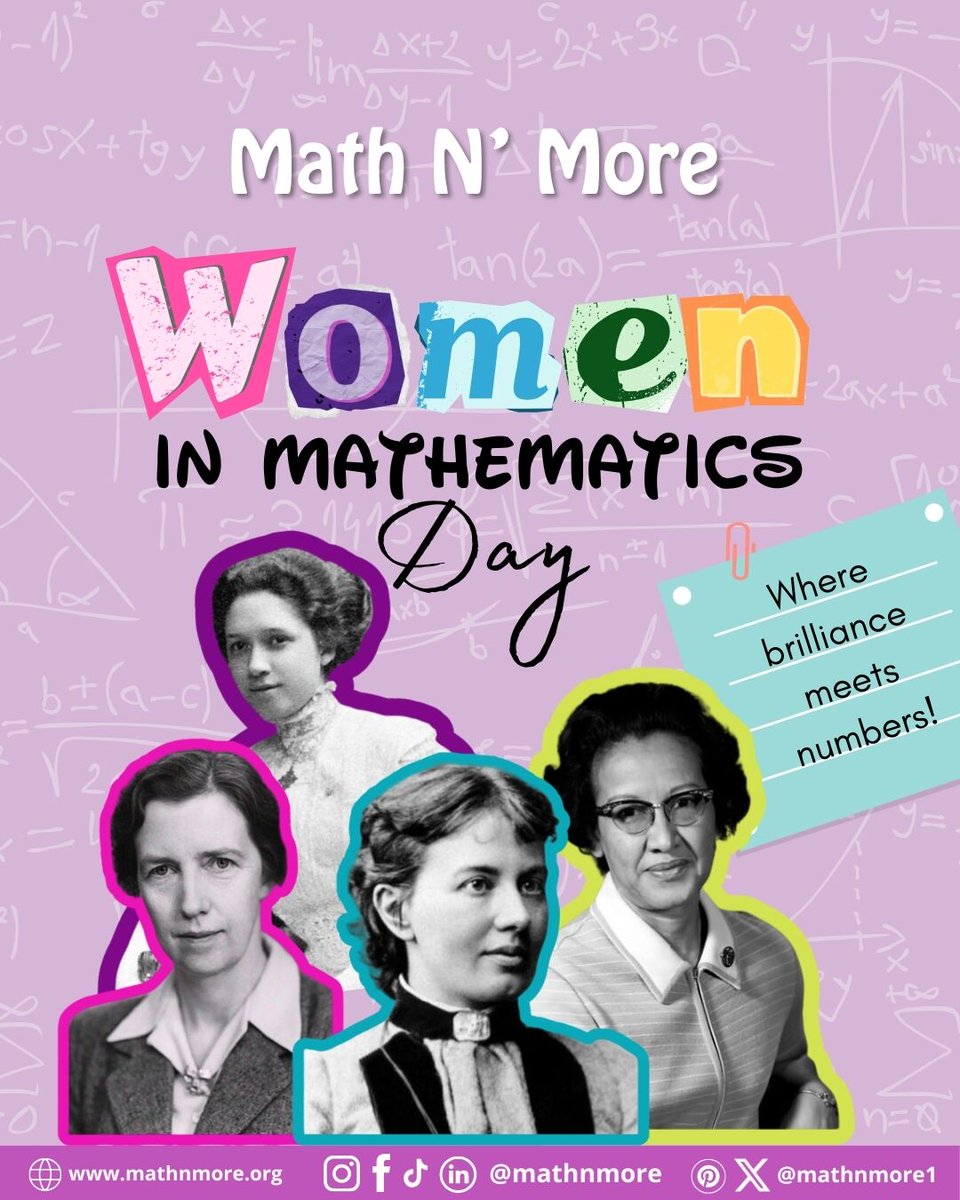 MathNMore1's tweet photo. ✨ It’s #WomenInMathematicsDay!
We honor the brilliant women changing the world through logic, numbers & ideas.
From classrooms to research labs — you belong in math. ➗💡
#WomenInMath #SheDoesMath #RepresentationMatters #STEMGirls https://t.co/SESx1tSh5A