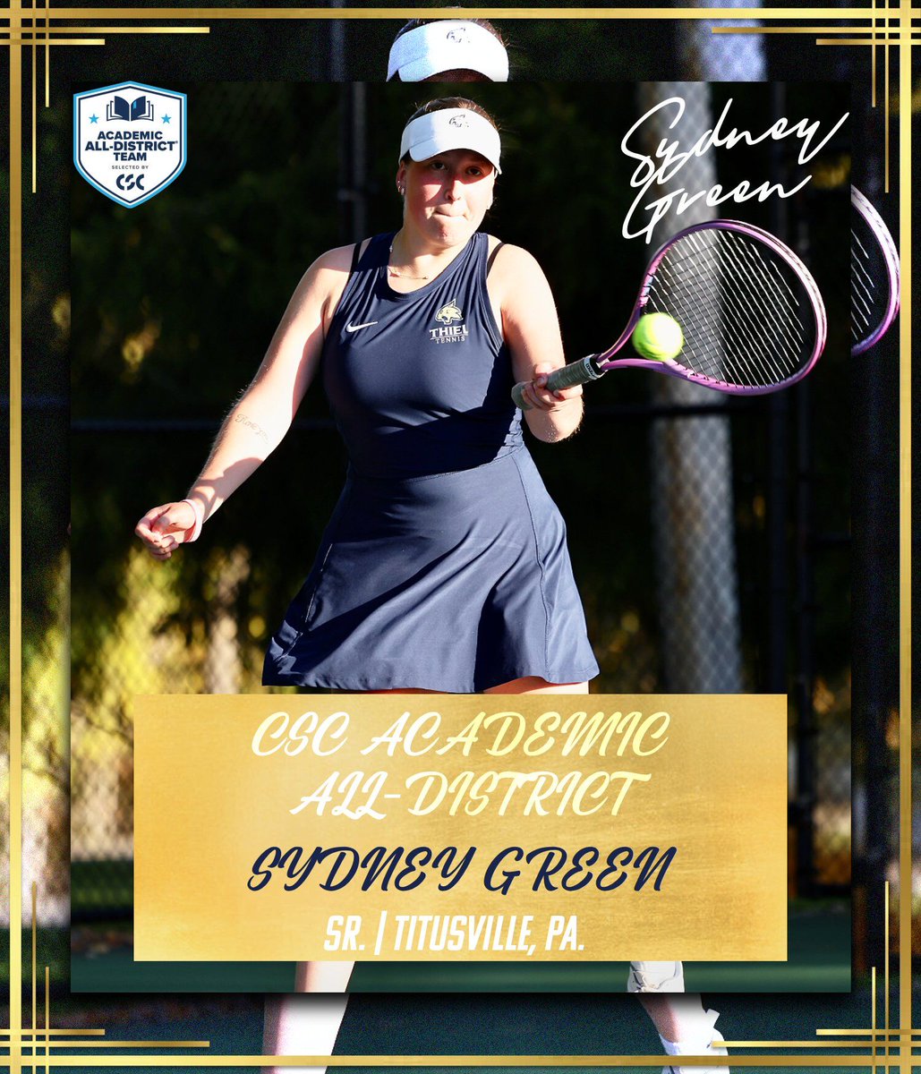 ThielAthletics's tweet photo. 🎾𝗔𝗖𝗔𝗗𝗘𝗠𝗜𝗖 𝗔𝗟𝗟-𝗗𝗜𝗦𝗧𝗥𝗜𝗖𝗧🎾

𝗠𝗶𝗹𝗮 𝗕𝗿𝗱𝗮𝗿, 𝗦𝘆𝗱𝗻𝗲𝘆 𝗚𝗿𝗲𝗲𝗻, 𝗕𝗿𝗲𝘁 𝗩𝗶𝗹𝗮𝗴𝗲 and 𝗖𝗵𝗹𝗼𝗲 𝗪𝗮𝗹𝘁𝗼𝗻 were named CSC Academic All-District!

🔗https://t.co/oZLys3axPR

#TomcatPride | @PAC_Athletics https://t.co/7Y04KnWHyN